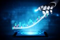 Futuristic robotic hand interacting with digital stock market chart on tablet screen in modern technology setting Impute Royalty Free Stock Photo