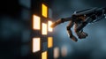 Futuristic Robotic Hand Interacting with Glowing Boxes in AI Concept Royalty Free Stock Photo