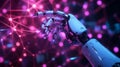 Futuristic Robotic Hand Interacting with Neon Tech Environment Royalty Free Stock Photo