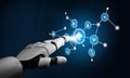 Futuristic Robot Finger Touching Cloud Computing Network with Digital Icons Representing Technology Connections and Data Royalty Free Stock Photo