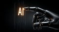 AI humanoid hand touching glowing text Royalty Free Stock Photo