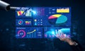 Robotic Hand Interacting with Data Visualization on Futuristic Digital Interface Impute Royalty Free Stock Photo