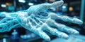 Futuristic robotic hand model showcasing intricate design in a laboratory setting during daytime Royalty Free Stock Photo
