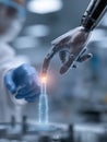 Futuristic Robotic Hand Reaching for a Glowing Syringe in a High-Tech Laboratory Setting During Daytime Royalty Free Stock Photo