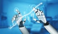 Futuristic robotic hands interacting with data visualizations, showcasing technology and innovation in advanced Royalty Free Stock Photo