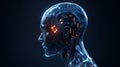 Futuristic robotic head featuring transparent outer shell revealing intricate internal circuitry