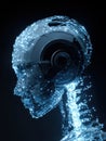 Futuristic robotic head silhouette with glowing blue neural network and digital brain circuitry, advanced artificial intelligence Royalty Free Stock Photo