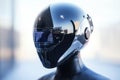 Futuristic robotic helmet design with digital interface at an outdoor setting Royalty Free Stock Photo