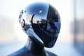 Futuristic robotic helmet design with digital interface at an outdoor setting Royalty Free Stock Photo
