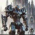 futuristic robotic knight in a science fistion world