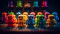 Futuristic robotic toy collection in multi colored plastic generated by AI