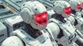 Futuristic Robots with Red Visors in a High-Tech Environment Royalty Free Stock Photo