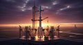 Futuristic rocket launchpad at sunset Royalty Free Stock Photo