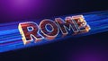 Futuristic Rome 3D Perspective Text With Dotted Lines Particle Breeze Effect And Glitter Dust Light Flare