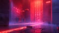 Futuristic room interior, red laser light inside modern studio, dark concrete hall. Concept of garage, cyberpunk, background, Royalty Free Stock Photo