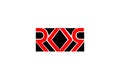 Futuristic ROR logo with red mirrored R shapes and diamond O on black background, bold and angular Royalty Free Stock Photo
