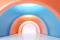 Futuristic round arch with light for mockups, showcase and display products. Atmospheric escapism blue and orange tunnel