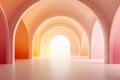 Futuristic round arches with light for mockups, showcase and display products. Atmospheric escapism terracotta and yellow