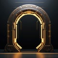 Futuristic round portal gate, science tunnel sci-fi gateway, technology design space, glowing circle, bright