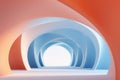 Futuristic round tunnel with light for mockups, showcase and display products. Atmospheric escapism blue and orange tunnel