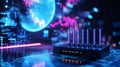 Futuristic Router with Glowing Antennas and Digital Background AI generated. Royalty Free Stock Photo