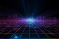 Futuristic 80s retro backdrop with a digital cyber laser grid