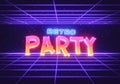 Futuristic 80s style retro party background. Sci-Fi neon style banner, poster. 3d rendering Royalty Free Stock Photo