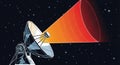Futuristic satellite dish with red and orange cones floating in starry space Royalty Free Stock Photo
