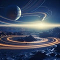 Futuristic Saturn: Rings in Futurism Style