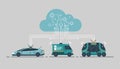 A futuristic scenario showing autonomous vehicles relying on cloud navigation and data processing for realtime Royalty Free Stock Photo