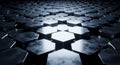 A futuristic scene with an array of raised, metallic hexagonal tiles, reflecting light Royalty Free Stock Photo
