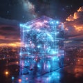 Crystalline Data Vault with Holographic Files and Light Cables Royalty Free Stock Photo