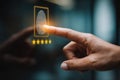 Futuristic Scene with Glowing Five Star Icons and Fingerprint Authentication Technology Royalty Free Stock Photo