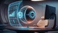 A futuristic scene of a highly advanced artificial intelligence in front of computer