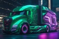 futuristic scene of multi-colored truck in motion generated by Ai