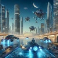 Futuristic scene with skyscrapers Generative ai for illustrations