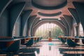 Futuristic school interior, ai illustration. Futuristic university