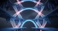 Futuristic Sci-Fi Arches with Neon Energy, Digital Network, Alien Architecture Royalty Free Stock Photo