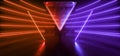 Futuristic Sci Fi Background Triangle Podium Showcase Neon Glowing Purple Orange Beams Fluorescent Oval Room Garage Podium Stage