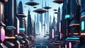 Futuristic Sci-Fi City Center With Flying Vehicles background