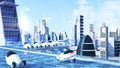 Futuristic sci-fi city street view, 3d digitally rendered illustration Royalty Free Stock Photo