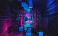 Futuristic sci-fi cyberspace in neon light. Blocks of information in a digital data stream