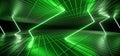 Futuristic Sci Fi Dark Club Dance Rectangle Shaped Neon Lights Glowing Uranium Green In Empty Reflective Mesh Grid Metal Elegant