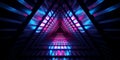 Futuristic Sci Fi Dark Empty Triangle Interior Metal Mesh Corridor With Blue And Purple Neon Lights Reflected Techology Concept 3