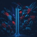 Futuristic Sci-fi Flower Garden With Neon Tube Lights Trough Flowers, Alien Nature World, Party Mood, Generative AI