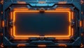 Futuristic sci-fi interface frame with glowing orange neon lights. This digital screen background has metallic dark blue panels Royalty Free Stock Photo