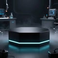 Futuristic Sci-Fi Laboratory Interior with Glowing Octagonal Pedestal. Royalty Free Stock Photo
