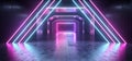 Futuristic Sci Fi Laser Neon Shapes Glowing Light Vibrant Purple Blue Stage NIght Club Background Grunge Concrete Dark Tunnel