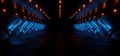 Futuristic Sci Fi Modern Spaceship Tunnel Alien Corridor Neon Laser Cyber Blue Orange Lights Take Off Hangar Parking Showcase
