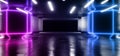 Futuristic Sci Fi Neon Glowing Blue Concrete Grunge Columns Hall Room Tunnel Corridor Scene Stage Virtual Stage Empty Dark Night